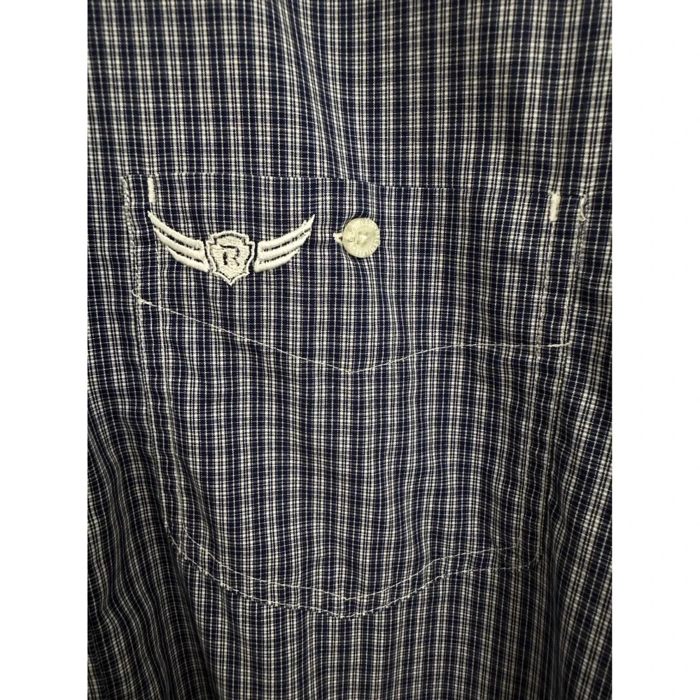Ariat Relentless Mens Large Navy Blue Check Long Sleeve Button Down Shirt Cotton